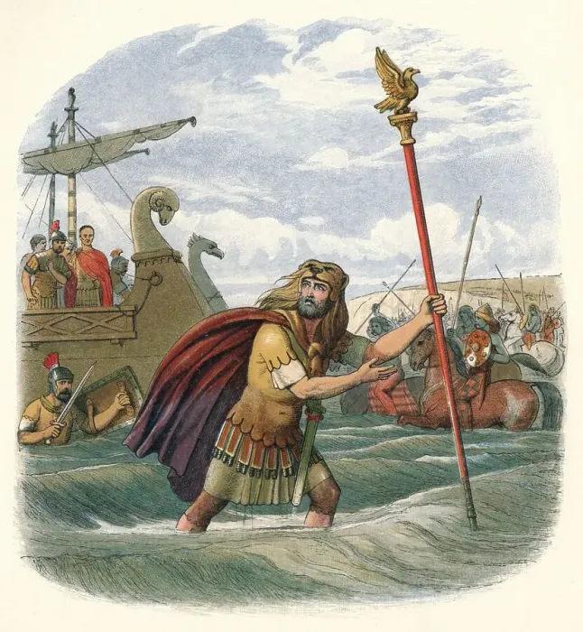 Framed Print : The standard bearer of the tenth legion, 55 BC (1864). Artist: James William Edmund Doyle Framed Print : The standard bearer of the tenth legion, 55 BC (1864). Artist: James William Edmund Doyle