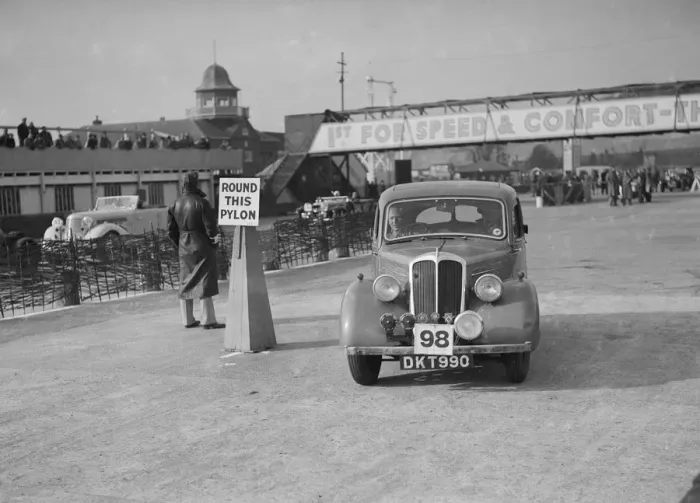 Framed Print : Standard competing in the JCC Rally, Brooklands, Surrey, 1939. Artist: Bill Brunell Framed Print : Standard competing in the JCC Rally, Brooklands, Surrey, 1939. Artist: Bill Brunell