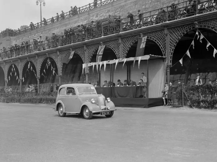 Framed Print : Standard Flying 8 of J Yates at the RAC Rally, Madeira Drive, Brighton, 1939. Artist: Bill Brunell Framed Print : Standard Flying 8 of J Yates at the RAC Rally, Madeira Drive, Brighton, 1939. Artist: Bill Brunell