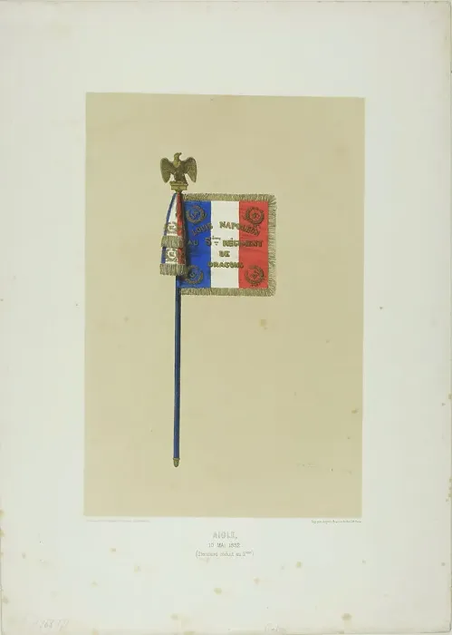 Framed Print : Standard: Louis Napoleon to the 5th Dragoon Regiment, May 10, 1852. Creator: Auguste Raffet Framed Print : Standard: Louis Napoleon to the 5th Dragoon Regiment, May 10, 1852. Creator: Auguste Raffet