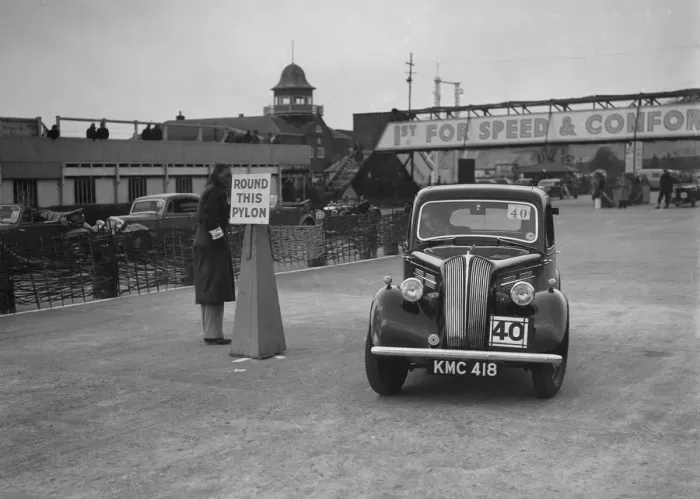 Framed Print : Standard saloon competing in the JCC Rally, Brooklands, Surrey, 1939. Artist: Bill Brunell Framed Print : Standard saloon competing in the JCC Rally, Brooklands, Surrey, 1939. Artist: Bill Brunell