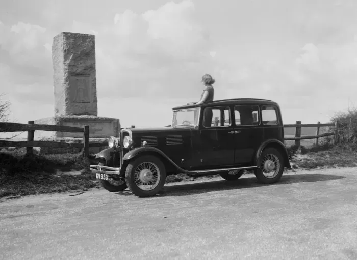 Framed Print : Standard Sixteen saloon beside the Cricket Monument, Hambledon, Hampshire, 1930s Artist Framed Print : Standard Sixteen saloon beside the Cricket Monument, Hambledon, Hampshire, 1930s Artist
