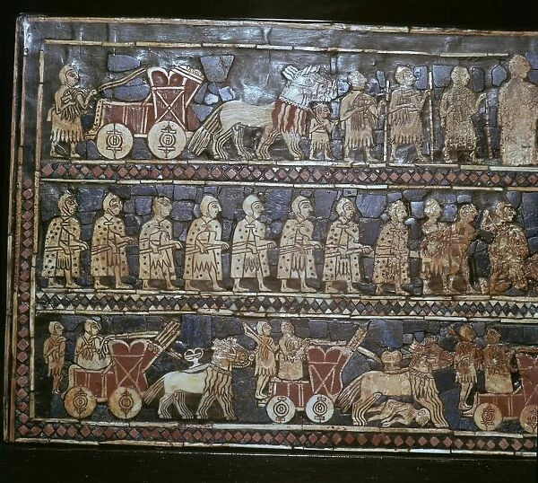 Detail of the Standard of Ur, showing chariots and soldiers, southern Iraq, about 2600-2400 BC