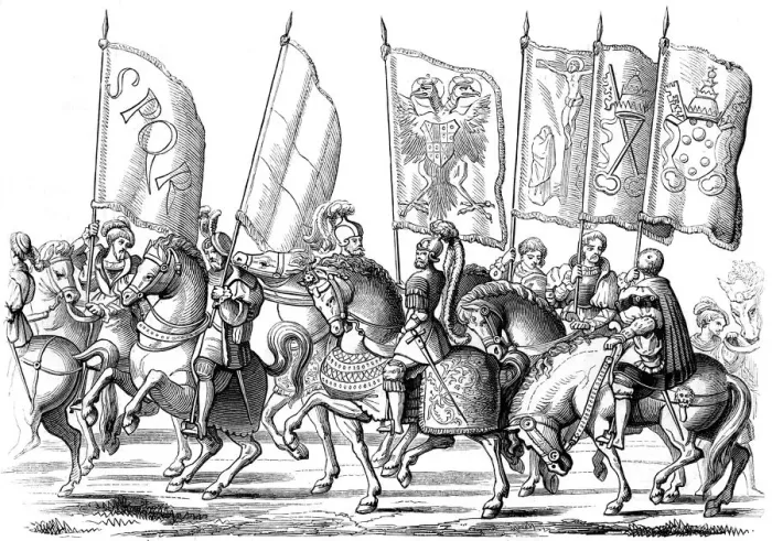 Framed Print : Standards of the church and the empire, 1529-1530 (1849). Artist: Lucas Cranach the Elder Framed Print : Standards of the church and the empire, 1529-1530 (1849). Artist: Lucas Cranach the Elder