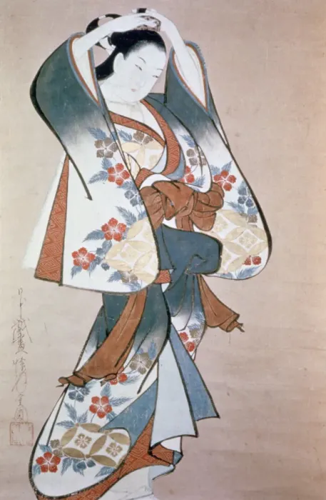 Framed Print : Standing Beauty Arranging Her Hair, c1714. Artist: Ando Kaigetsudo Framed Print : Standing Beauty Arranging Her Hair, c1714. Artist: Ando Kaigetsudo
