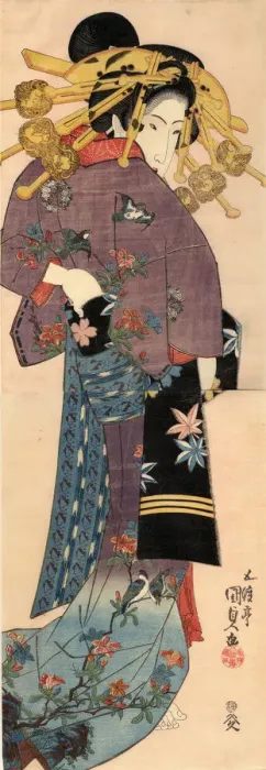 Framed Print : A Standing Bijin, ca 1820. Artist: Kunisada (Toyokuni III), Utagawa (1786-1865) Framed Print : A Standing Bijin, ca 1820. Artist: Kunisada (Toyokuni III), Utagawa (1786-1865)