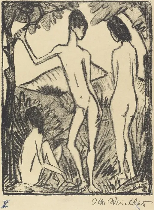 Framed Print : Standing Boy and Two Girls (Stehender Knabe und zwei Madchen), 1917. Creator: Otto Mueller Framed Print : Standing Boy and Two Girls (Stehender Knabe und zwei Madchen), 1917. Creator: Otto Mueller