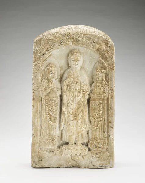 Standing Buddha with bodhisattvas (on one side) and Seated... Poss