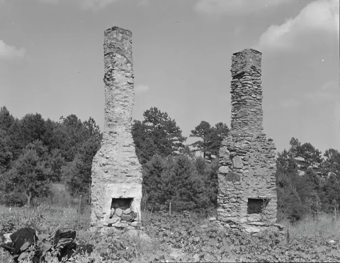 Framed Print : Standing chimneys of an old plantation house, Georgia, 1937. Creator: Dorothea Lange Framed Print : Standing chimneys of an old plantation house, Georgia, 1937. Creator: Dorothea Lange