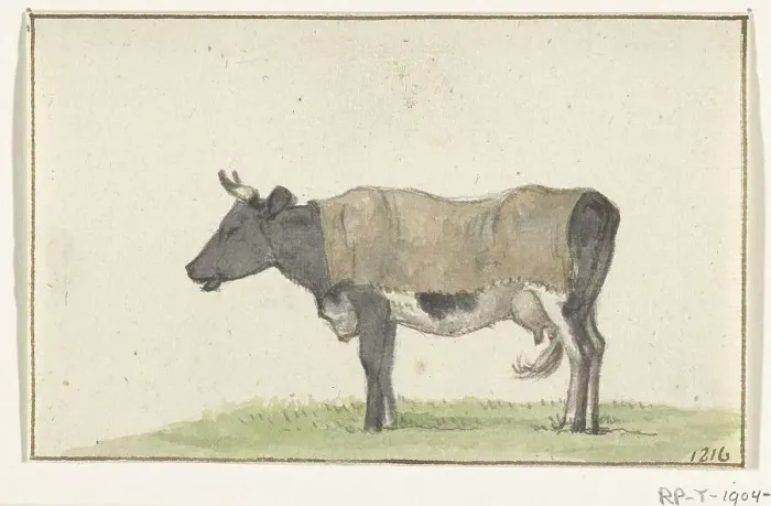 Framed Print : Standing cow with blanket, facing left, 1816. Creator: Jean Bernard Framed Print : Standing cow with blanket, facing left, 1816. Creator: Jean Bernard
