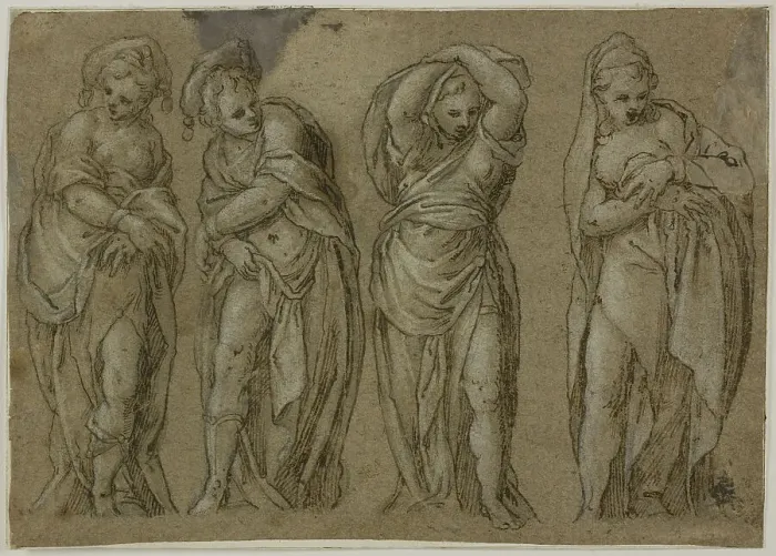 Framed Print : Four Standing Draped Female Figures, n.d. Creator: Paolo Farinati Framed Print : Four Standing Draped Female Figures, n.d. Creator: Paolo Farinati