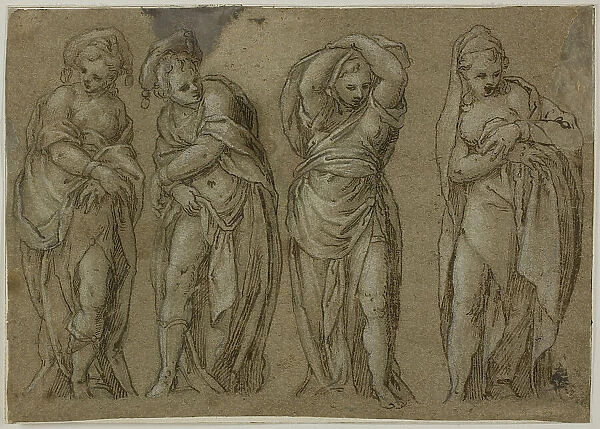 Four Standing Draped Female Figures, n.d. Creator: Paolo Farinati