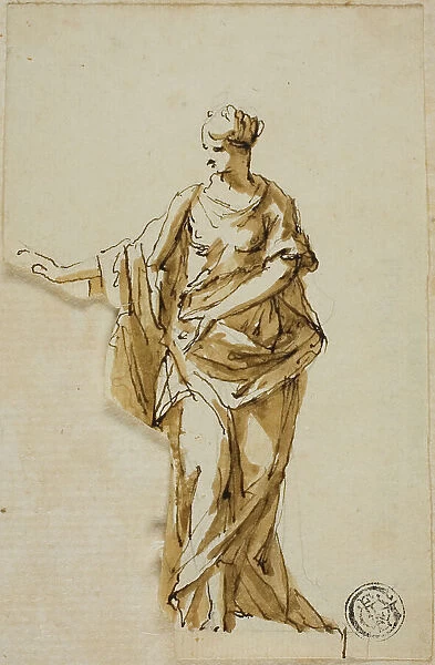 Standing Female Figure with Right Arm Raised, n.d. Creators: John Michael Rysbrack, Sir James Thornhill