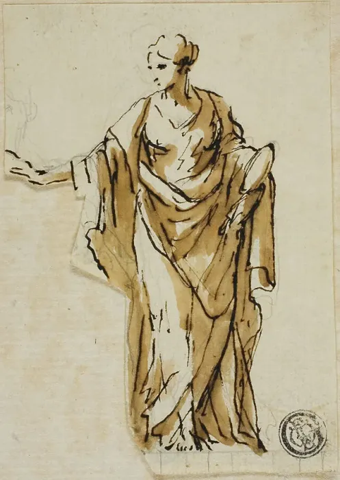 Framed Print : Standing Female Figure with Right Hand Raised, n.d. Creators: John Michael Rysbrack, Sir James Thornhill Framed Print : Standing Female Figure with Right Hand Raised, n.d. Creators: John Michael Rysbrack, Sir James Thornhill