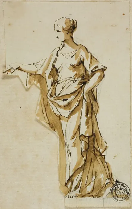 Framed Print : Standing Female Figure with Right Hand Raised, n.d. Creators: John Michael Rysbrack, Sir James Thornhill Framed Print : Standing Female Figure with Right Hand Raised, n.d. Creators: John Michael Rysbrack, Sir James Thornhill
