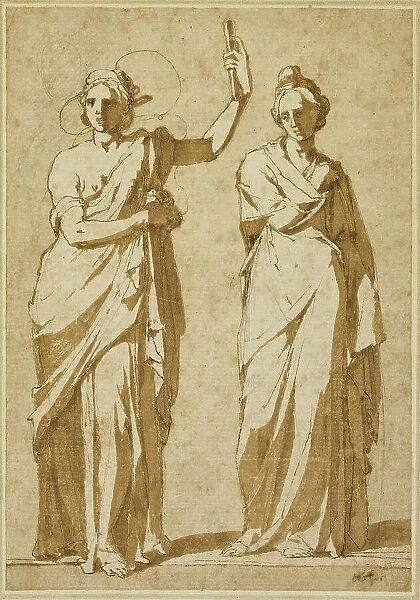 Two Standing Female Figures (Studies after Classical Statuary), 1580 / 84. Creator: Andrea Boscoli
