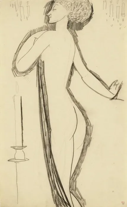 Framed Print : Standing Female Nude in Profile with Lighted Candle, c. 1911. Artist: Modigliani, Amedeo (1884-1920) Framed Print : Standing Female Nude in Profile with Lighted Candle, c. 1911. Artist: Modigliani, Amedeo (1884-1920)