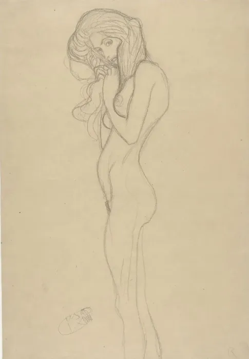 Framed Print : Standing Female Nude (Study for The Beethoven Frieze), 1901. Creator: Klimt, Gustav (1862-1918) Framed Print : Standing Female Nude (Study for The Beethoven Frieze), 1901. Creator: Klimt, Gustav (1862-1918)