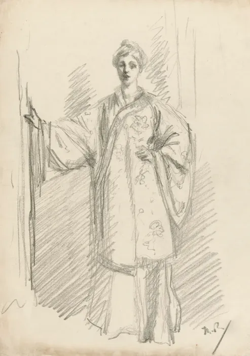 Framed Print : Standing Figure in a Chinese Gown, 1890-94. Creator: Theodore Roussel Framed Print : Standing Figure in a Chinese Gown, 1890-94. Creator: Theodore Roussel