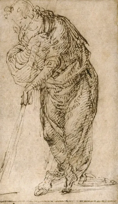 Framed Print : Standing Figure Leaning on a Staff, c.1510. Creator: Piero di Cosimo Framed Print : Standing Figure Leaning on a Staff, c.1510. Creator: Piero di Cosimo