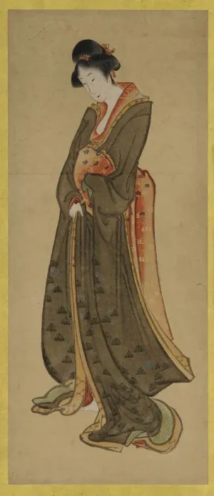 Framed Print : Standing figure of a tall girl, late 18th-early 19th century. Creator: Hokusai