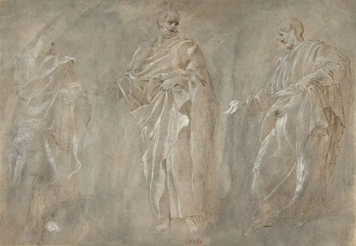 Framed Print : Three Standing Figures, 16th century. Creator: Unknown Framed Print : Three Standing Figures, 16th century. Creator: Unknown