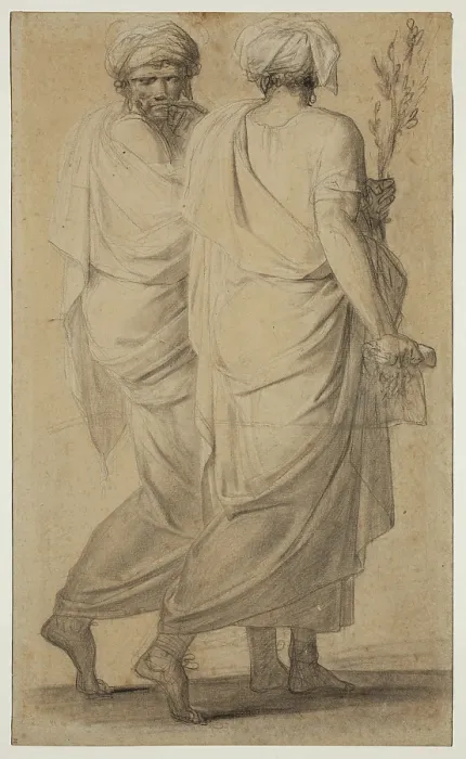 Framed Print : Two Standing Figures with Togas and Turbans, 19th century. Creator: Unknown Framed Print : Two Standing Figures with Togas and Turbans, 19th century. Creator: Unknown