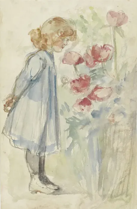 Framed Print : Standing girl in flower garden, 1834-1911. Creator: Jozef Israels Framed Print : Standing girl in flower garden, 1834-1911. Creator: Jozef Israels