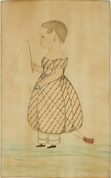 Standing Girl in Profile to Left with Whip and Toy Sleigh, n.d. Creator: Unknown