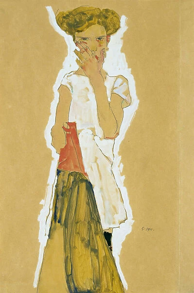 Standing Girl in White Petticoat. Artist: Schiele, Egon (1890?1918)