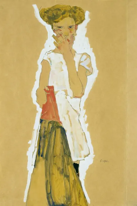 Framed Print : Standing Girl in White Petticoat. Artist: Schiele, Egon (1890?1918) Framed Print : Standing Girl in White Petticoat. Artist: Schiele, Egon (1890?1918)
