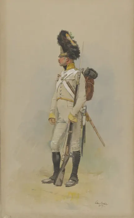 Framed Print : A Standing Grenadier of the Municipal Guard, 1891. Creator Framed Print : A Standing Grenadier of the Municipal Guard, 1891. Creator