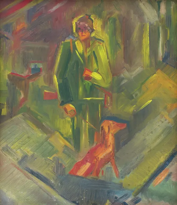 Framed Print : Standing Hunter with a Dog, 1930-1940. Creator: Arnold Peter Weisz-Kubincan Framed Print : Standing Hunter with a Dog, 1930-1940. Creator: Arnold Peter Weisz-Kubincan