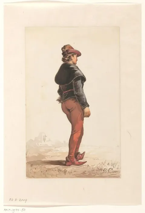 Framed Print : Standing Landsknecht in Burgundian costume, from behind, 1833-1910. Creator: Jan Gerard Smits Framed Print : Standing Landsknecht in Burgundian costume, from behind, 1833-1910. Creator: Jan Gerard Smits
