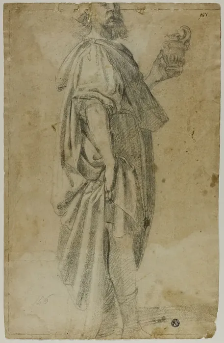 Framed Print : Standing Magus (recto); Sketch of Stable and Trees (verso), n.d. Creators: Domenico Fiasella, Lodovico Carracci Framed Print : Standing Magus (recto); Sketch of Stable and Trees (verso), n.d. Creators: Domenico Fiasella, Lodovico Carracci