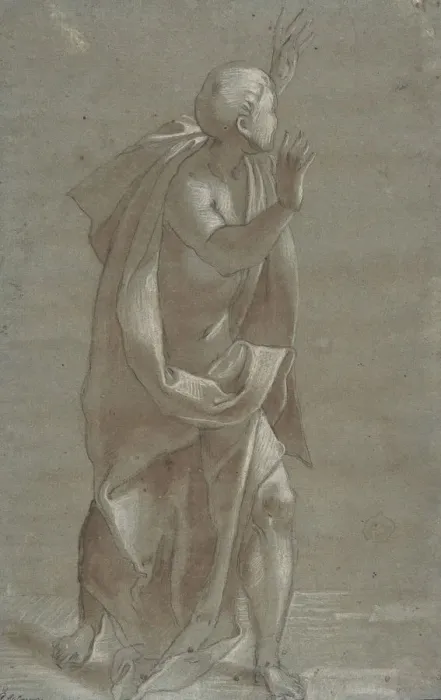 Framed Print : Standing Male Draped Figure With His Hands Raised, 1565-71 Framed Print : Standing Male Draped Figure With His Hands Raised, 1565-71
