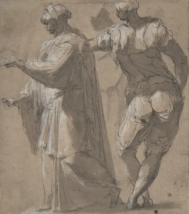 Framed Print : Two Standing Male Figures, 1501-47. Creator: Perino del Vaga Framed Print : Two Standing Male Figures, 1501-47. Creator: Perino del Vaga