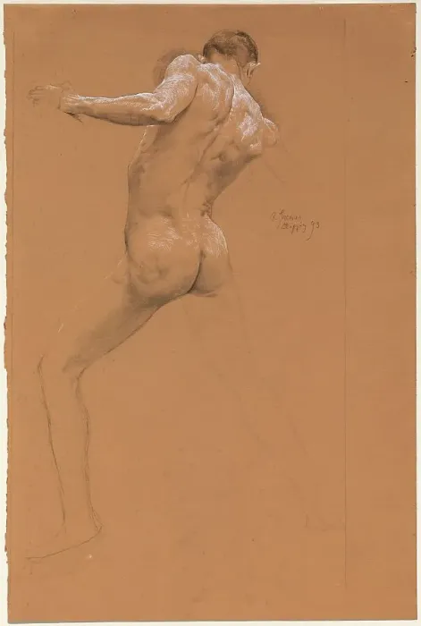 Framed Print : Standing Male Nude from Behind, 1893. Creator: Otto Greiner