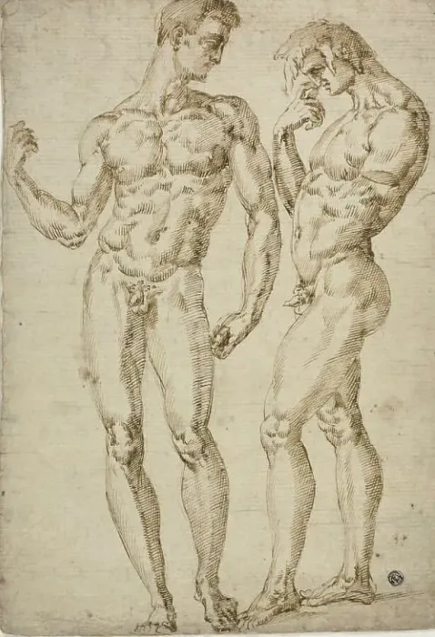 Framed Print : Two Standing Male Nudes, 1548 / 50. Creator: School of Baccio Bandinelli Italian, 1493-1560 Framed Print : Two Standing Male Nudes, 1548 / 50. Creator: School of Baccio Bandinelli Italian, 1493-1560