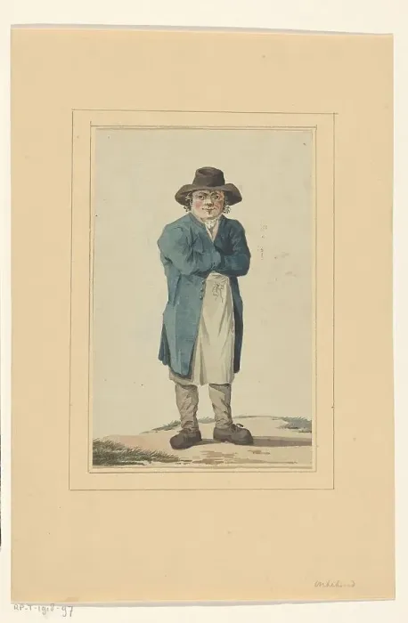 Framed Print : Standing man in blue jacket, 1700-1800. Creator: Anon Framed Print : Standing man in blue jacket, 1700-1800. Creator: Anon