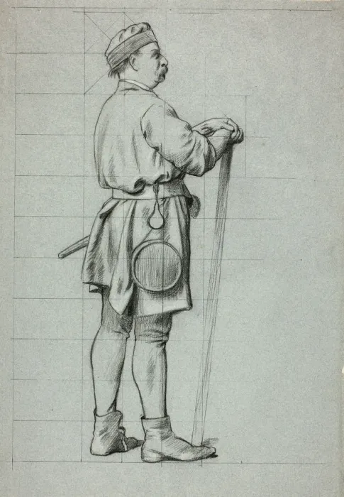 Framed Print : Standing Man with Hands Resting on Stick, n. d. Creator: Henry Stacy Marks Framed Print : Standing Man with Hands Resting on Stick, n. d. Creator: Henry Stacy Marks