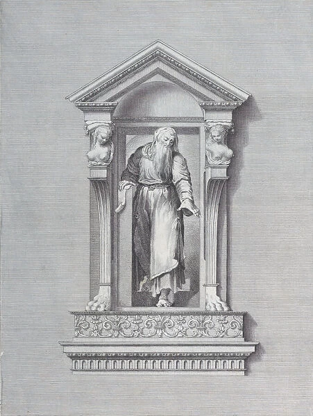 A standing man in a niche reaching forward with one arm, 1756. Creators: Bartolomeo Crivellari, Gabriel Soderling