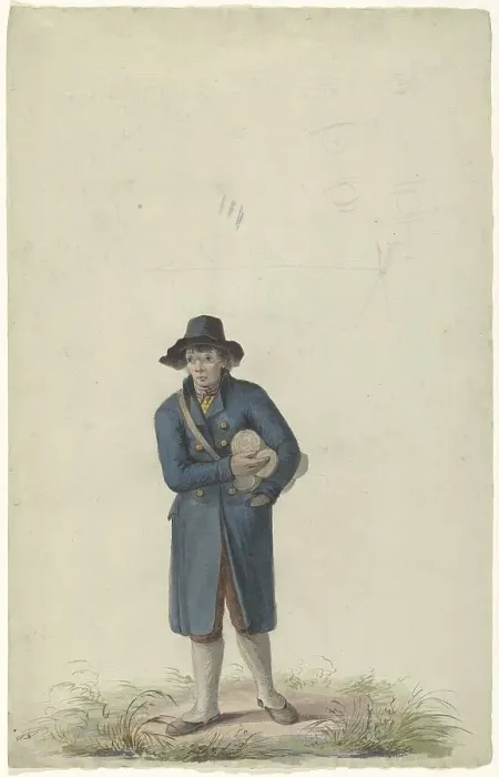 Framed Print : Standing man with three rolls under the arm, 1700-1800. Creator: Anon Framed Print : Standing man with three rolls under the arm, 1700-1800. Creator: Anon