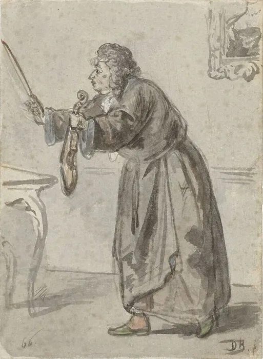 Framed Print : Standing man with violin and bow, 1866. Creator: David Joseph Bles Framed Print : Standing man with violin and bow, 1866. Creator: David Joseph Bles