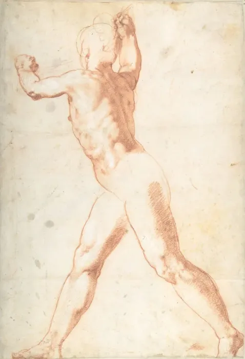 Framed Print : Standing Nude Man (recto); Three Studies of Soldiers (verso), 1550 Framed Print : Standing Nude Man (recto); Three Studies of Soldiers (verso), 1550