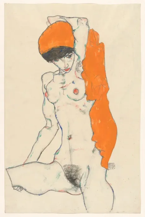 Framed Print : Standing Nude with Orange Drapery, 1914. Creator: Schiele, Egon (1890-1918) Framed Print : Standing Nude with Orange Drapery, 1914. Creator: Schiele, Egon (1890-1918)