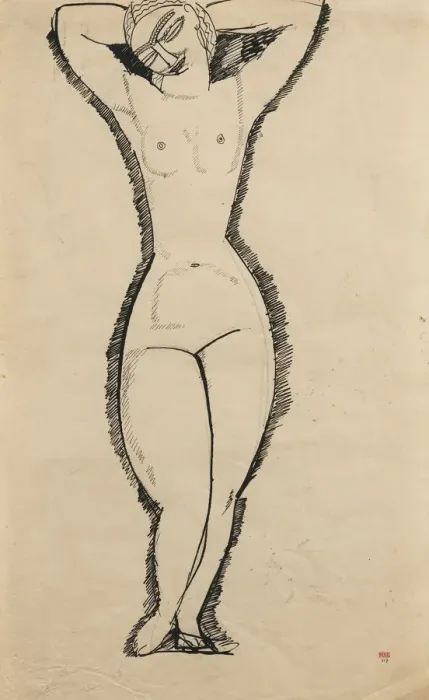 Framed Print : Standing Nude with Raised Arms, 1911. Artist: Modigliani, Amedeo (1884-1920) Framed Print : Standing Nude with Raised Arms, 1911. Artist: Modigliani, Amedeo (1884-1920)