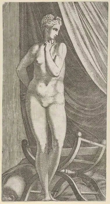 Framed Print : Standing Nude Woman, 1540-56. Creator: Leon Davent Framed Print : Standing Nude Woman, 1540-56. Creator: Leon Davent