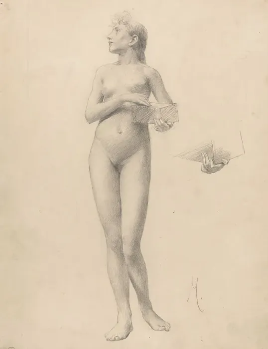 Framed Print : Standing Nude Woman Holding a Box, 1896. Creator: Karel Vitezslav Masek Framed Print : Standing Nude Woman Holding a Box, 1896. Creator: Karel Vitezslav Masek