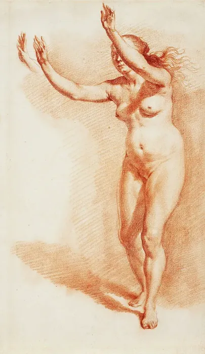 Framed Print : Standing Nude Woman with Upraised Arms, between circa 1665 and circa 1670. Creator: Adriaen van de Velde Framed Print : Standing Nude Woman with Upraised Arms, between circa 1665 and circa 1670. Creator: Adriaen van de Velde